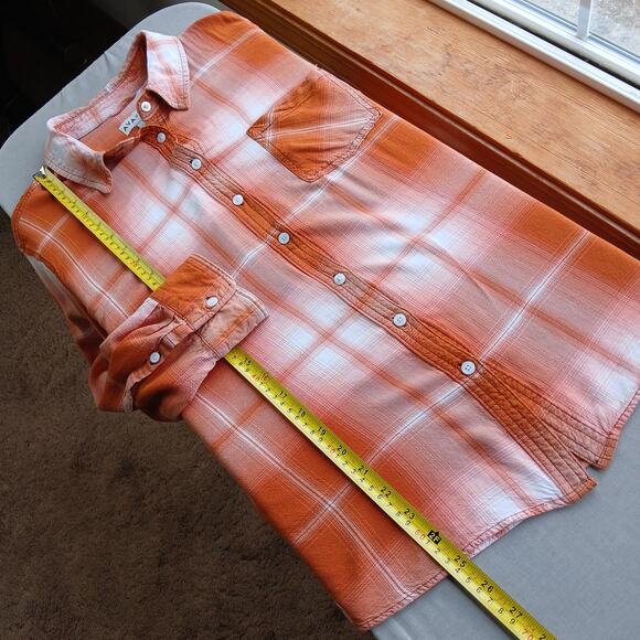 Ava & Viv Plaid Button Up Blouse 2X upcycle repaired orange long sleeve rayon - Picture 10 of 16
